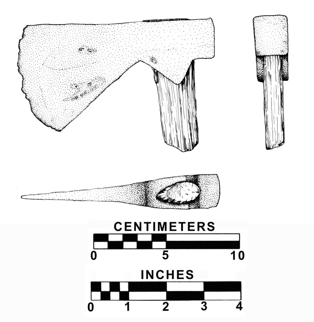 Archaeological drawing of a Revolutionary War-era belt axe. 