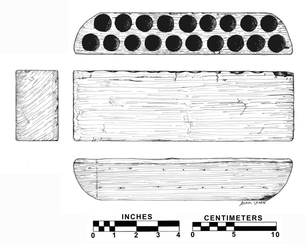 Archaeological drawing of a Revolutionary War-era cartridge box.